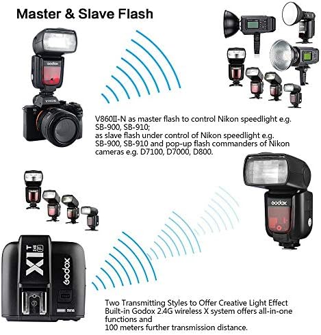 GODOX V860II-N TTL FLASH 1/8000S SYNC de alta velocidade GN60 Câmera Flash Speedlight com bateria recarregável 1.5s tempo de reciclagem 650 Flashes de potência completos para Nikon D3400 D3200 D5300 D5600 D750