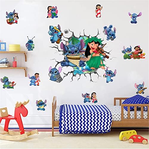 Decalques de parede de Lilo Stick adesivos de parede de fundo descascam e decoração de arte de parede para crianças garotas quarto quarto berçário sala de jogos