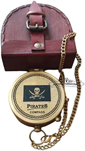 Bússola de barco pirata de latão náutico | Botão vintage Botão que trabalha com bússola de cadeia de piratas com presente