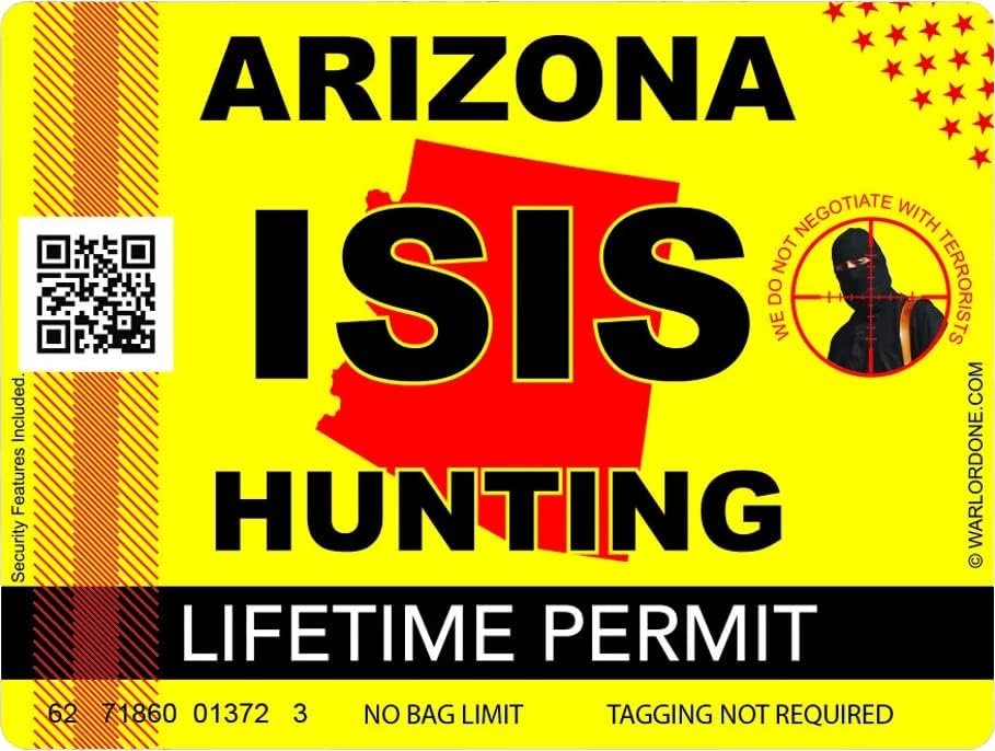ISIS Terrorista Arizona State Hunting Permission Autocolante Auto Adesivo Vinil Az - C2923 - 6 polegadas ou 15 centímetros Tamanho