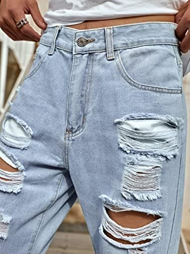 Calça jeans skinny de jeans com cintura alta e de jeans raspados de Wdirara com bolso
