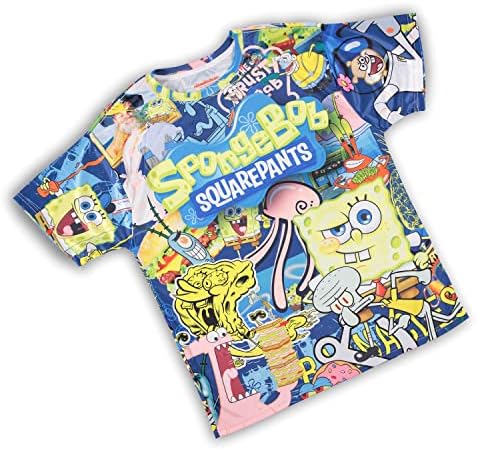 Bob esponja masculino Camisa clássica - Bob Esponja, Patrick e Krusty Krab Sublimated Allover T -Shirt