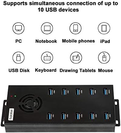 Hub USB de energia 3.0, hub USB de 10 portas sipolar com adaptador de energia 12V 10A, porta USB Expander multi-USB transferência de dados USB Splitter de hub para laptop, PC, Mac, HDD móvel, unidades flash