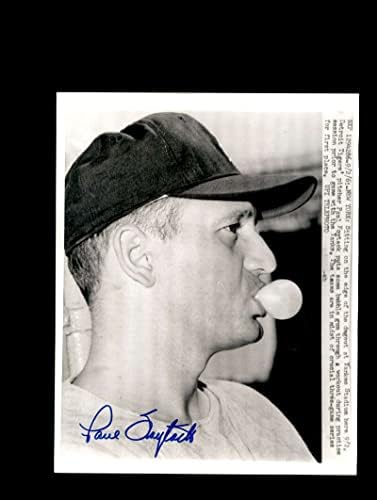 Paul Foytack assinou 1961 7x9 Detroit Tigers Original Wire Photo Autograph