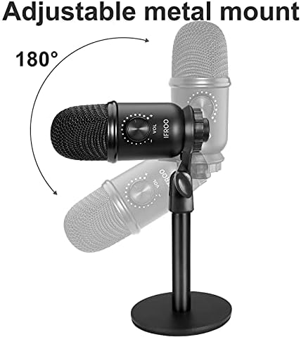 Microfone USB IFROO, microfone condensador de computador para streaming/podcasting/jogos/gravação, saída de fone de ouvido