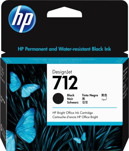 HP 712 Cartucho de tinta genuíno preto de 80 ml para design de design de design T650, T630, T230, T210 e plotador de estúdio