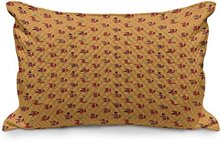 Ambesonne Fox acolchoado Caso de travesseiros, padrão de doodle Animal engraçado com vários itens, capa padrão de travesseiro de sotaque queen size para o quarto, 30 x 20, caligolada multicolor