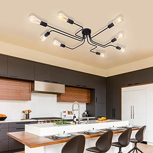 Oyi Industrial Teto Sputnik Chandelier Iluminação, 8 luzes Luzes semi -rubor Luz de teto de metal moderno artes criativas de cozinha