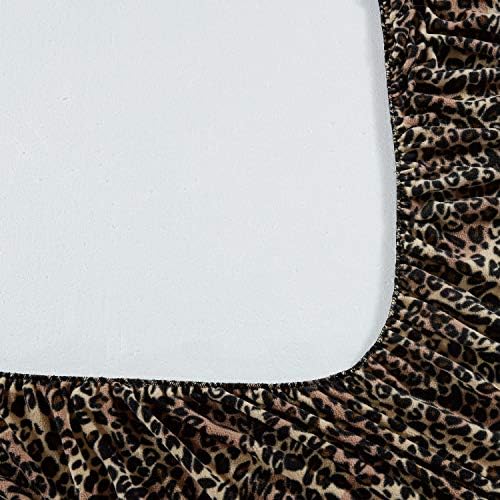 Viviland Plush Micro Fleece Leopard Principed Queen Bed Sheet Set - lençóis de veludo de lã polares macios - lençóis de inverno mais quentes com bolso profundo - impressão de animal de chita marrom - Queen - Queen