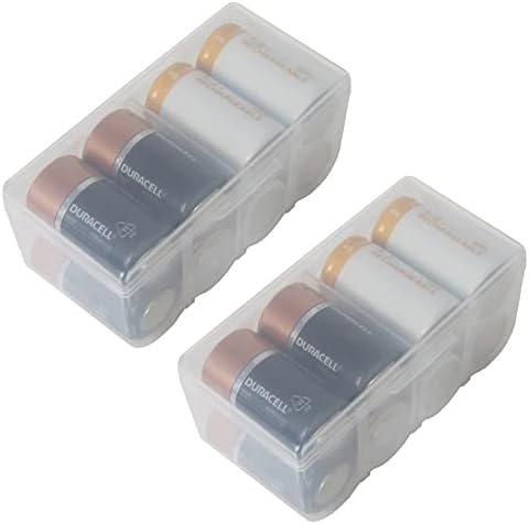 Conjunto Home-X de 2 caixas de armazenamento de bateria Clear D, organize baterias em um estojo duro e claro para facilitar o acesso, cada um com as baterias de 8 dias, 5,25 x 3 x 2,75