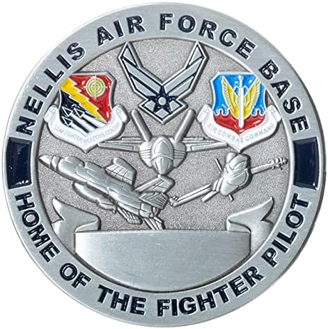 Base da Força Aérea de USAF Nellis Las Vegas Nevada AFB Home da moeda do desafio do piloto de caça e caixa de exibição de veludo