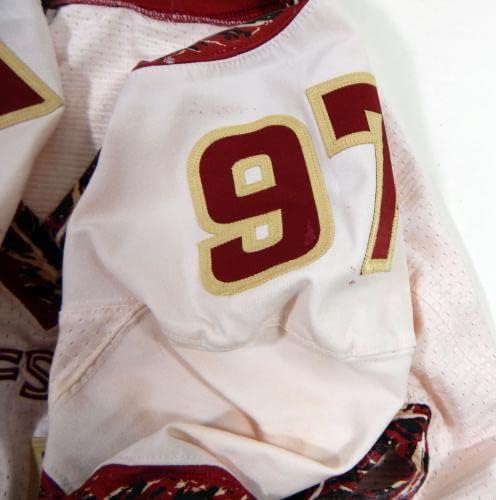 2013 Florida State Seminoles #97 Game usou White Jersey Name Plate Removed 8294 - jogo da faculdade usada