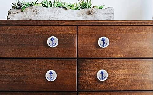 Os botões de armário de metal mágico, âncora azul em botões brancos de armário de cerâmica, conjunto de 6 botões de armário de cozinha estéticos, botões decorativos para armários e gavetas, botões de mobília