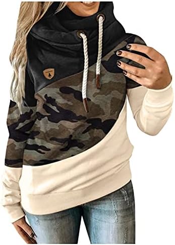 Mulheres Pocket Pocket Blouse Casual Blusa Sworkshirtshirs de tamanho grande Camuflagem Contraste Splice Hoodies soltos