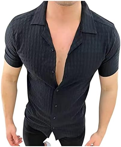 Moda de moda masculina Casual de lapid de botão de lapela colorida Camisa de manga curta na primavera e camiseta casual de