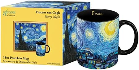 RainCaper van Gogh Starry Night Grande porcelana de café e caneca de chá para casa e escritório, 11 onças, lava -louças e cofre