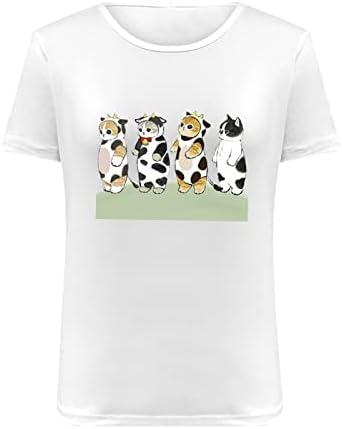 Camisetas gráficas de gato de verão de verão feminino
