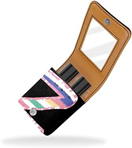 Caixa de batom de Oryuekan com espelho bolsa de maquiagem portátil fofa, bolsa cosmética, listras coloridas Cartoon