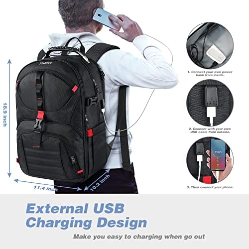 Mochila de laptop extra grande Zomfelt, Anti -Roubo TSA Viagem Backpack de Laptop de 17,3 polegadas com porta de carregamento USB