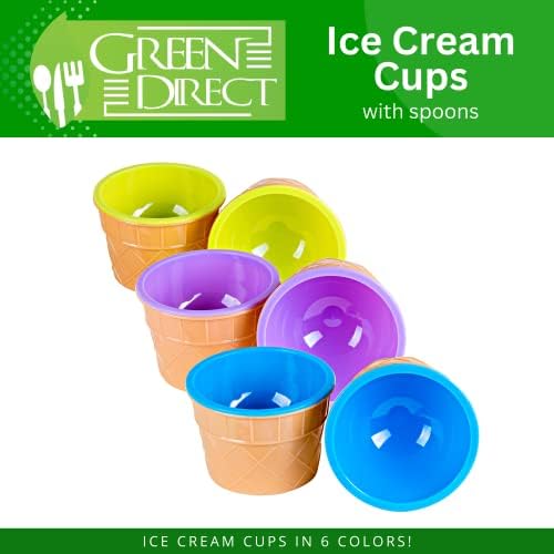 Green Direct Ice Cream Cups com colheres/prato plástico grande com colher/sobremesa sundae iogurte congelado tigelas