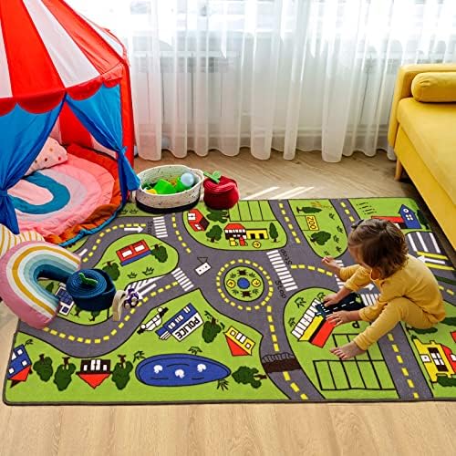 X-Large Kids Carpet Play Tapete de tapete para a sala de jogos, 48 ​​'' x 72 '' Life com tapete de carros de trânsito, aprendizado