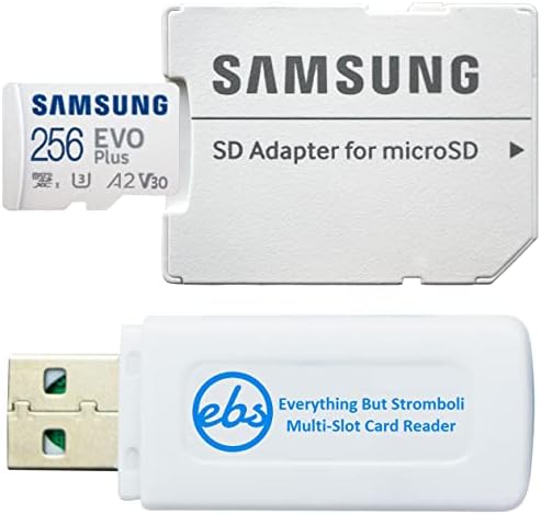 Samsung 256 GB Micro SDXC EVO PLUSTA MEMÓRIA COM ADAPTADOR FUNCIONA COM SAMSUNG GALAXY TAB S6, TAB A 8.0, Tablet Book2, pacote de telefone com tudo, menos Stromboli SD, TF Card Reader
