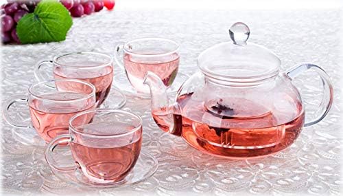 Homuren 8in1 Conjunto de chá -680ml Resistente ao calor Pote de chá de vidro transparente+4 PCs 100ml xícaras+4 pcs pires
