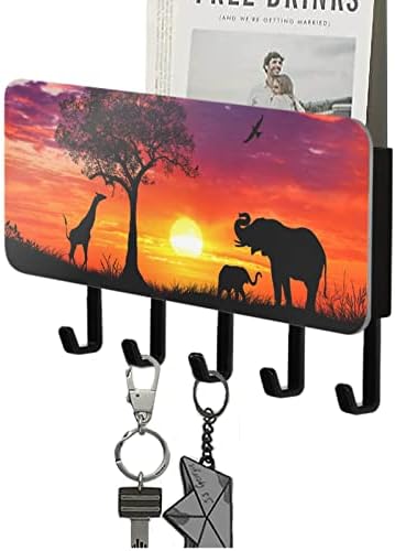 Africano Animals Titular para cabides de chave decorativa de parede racks com 5 ganchos Organizador de correio para montagem