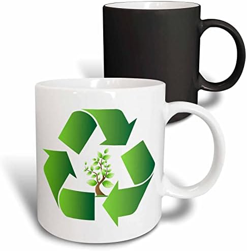 3drose Mug_78629_1 Símbolo de reciclagem verde com uma árvore na caneca de cerâmica central, 11 onças
