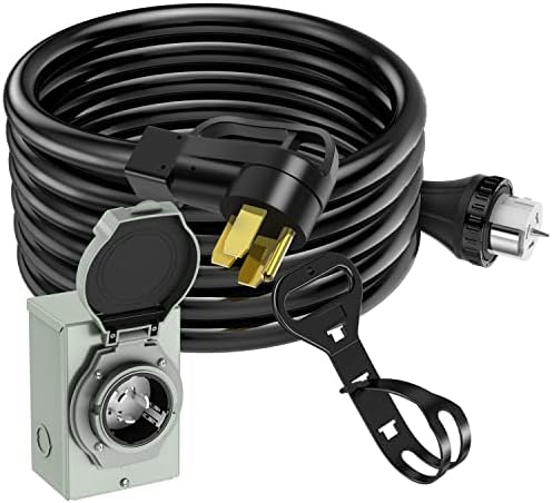 15 pés 50 amp Gerador Cord e Gerador Power Box Box Kit à prova d'água, 125/250 volts, cabo de alimentação do gerador NEMA 14-50P para