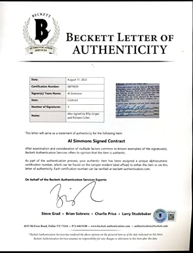 Al Simmons Beckett CoA assinou o Autografado de Contrato de 1948