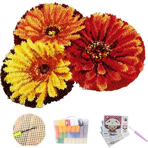 Kits de fios de crochê de brochete DIY, com ferramentas básicas 3D Flores amarelas vermelhas kits de gancho de trava Diy Decoração