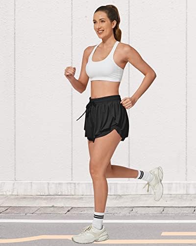 G4Free Flowy Athletic Shorts para mulheres academia de exercícios em camadas Executando shorts de borboleta de cintura alta