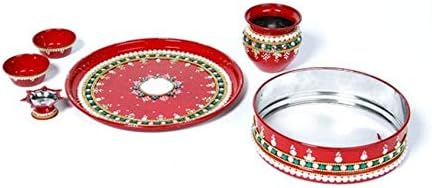 Itiha indiano tradicional Karvachauth/Karwachauth/Karva Chauth Pooja Thali Set para presentes para esposa/presentes para o sogro/teej thali/karwachauth canal - 10 polegadas