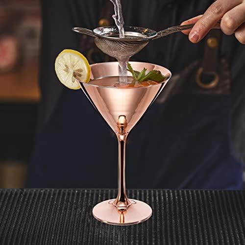 Mygift 8 onça Modern Copper Tone Martini Glasses, elegante copo de bebida metálica para uma festa, casamento ou jantar de aniversário, conjunto de 2