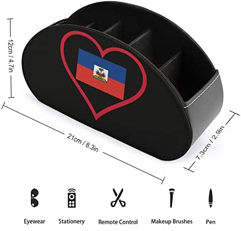 I Love Haiti Red Heart Leather Remote Control Solter com 5 Compartamentos Bandeja de Desktop de caixa de armazenamento