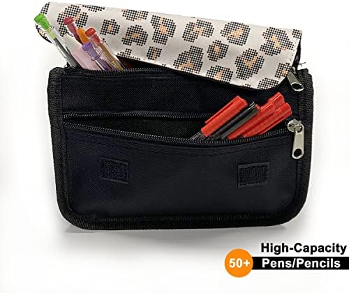 Caixa de lápis de estampa de animal lunarable, pele gráfica de meio -leão, bolsa de lápis de caneta com zíper duplo, 8,5 x 5,5, bege laranja marrom preto