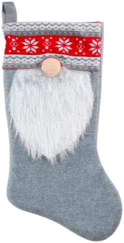 Decoração de gnome de saída de primeira linha - meias de Natal penduradas Gnomos Nariz e barba vêm em vermelho/cinza - macio