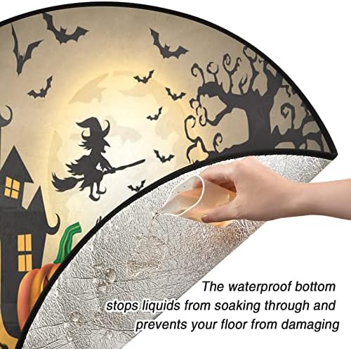 VISESUNNY TRIA DE NATA TAT Feliz Halloween Pumpkin Zombie Full lua -lua de árvore de suporte Mat Floor Protetor absorvente