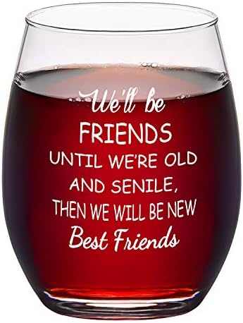 Presentes de amigos para mulheres, seremos melhores amigos de vinho de vinho 15 onças - aniversário engraçado, namorados, presentes do dia dos galentinos para mulheres amigas garotas femininas irmãs irmãs bff