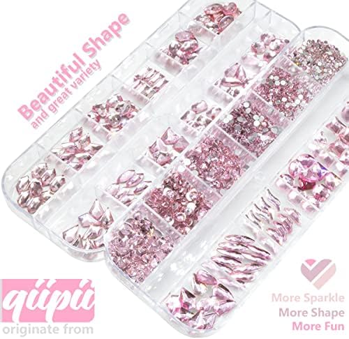 1420pcs strass rosa Cristais de unha 180 Multi -formas gemas de rosa clara +1240 Contas redondas K9 Glass Stones Diamantes