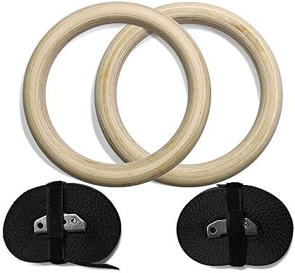 Hi Suyi Wooden Gymnasty Anéis com tiras ajustáveis ​​Anéis de ginástica para exercícios para exercícios para treino cruzado,
