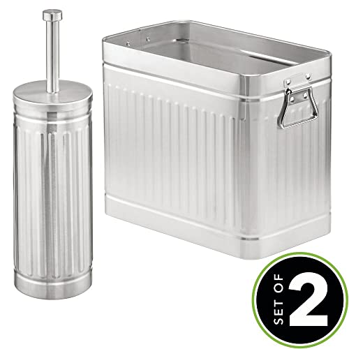 Mdesign Metal Compact Breath, lixo de retângulo, lata de lixo/lixo de reciclagem Combo para limpeza/armazenamento do banheiro, mantém