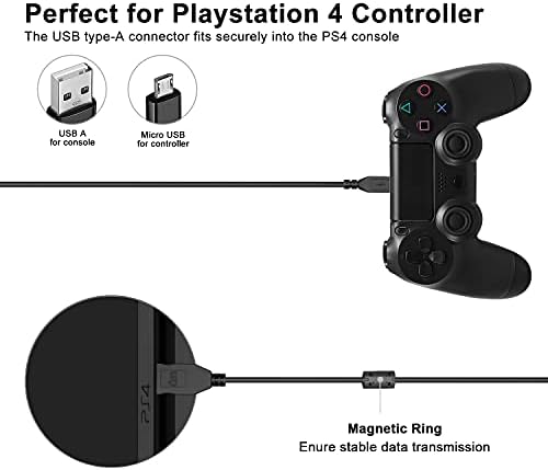 6 amlifestyle [2 pacote 10ft] Cabo de carregamento do controlador PS4, carga e reprodução, Micro USB carregador de alta