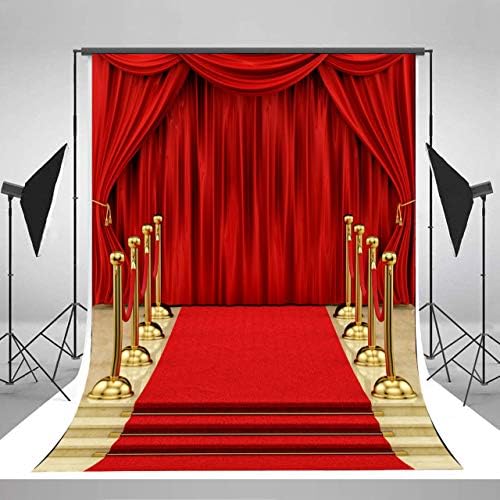 Sensfun Red tapete de cortina fotografia pano de fundo Hollywood Party Background Background Vinyl Red Gold Gold Stage para cenários da Royal Prom Wedding Birthday Xmas Decorações de eventos Photo Booth Studio Props 8x10ft