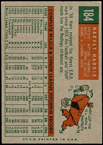 1959 Topps 184 Harvey Haddix Cincinnati Reds Ex Reds