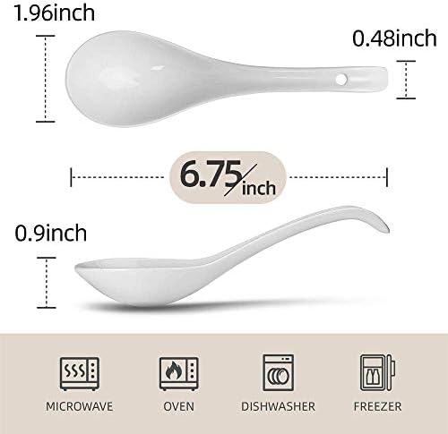 Artena branca brilhante 6,75 polegadas Sopa asiática Spoons Conjunto de 6 & Solid Soup and Sandwich Plate Combo