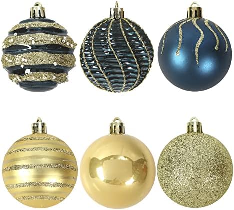 Ornamentos de bola de Natal de Sattiyrch 30ct, 60mm/2,36 Azul e dourado Plástico Decorativo Plástico Decorativo Bolas de