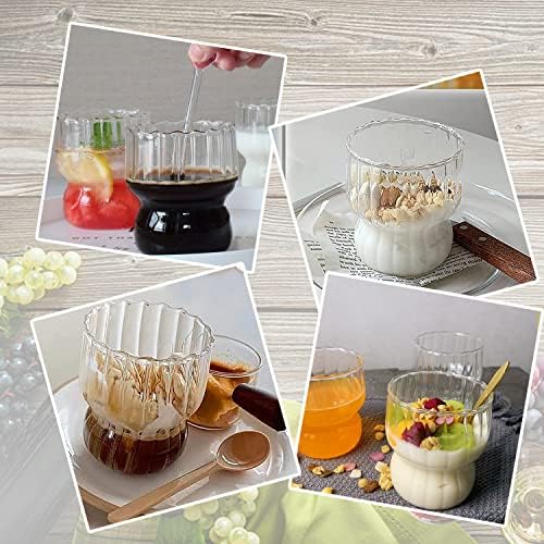 Yumsur 4 peças bebendo copos de copo de vidro com nervuras com estrias de vidro de vidro de 10 oz de copos vintage anti-deslizamento para suco de água gelado com palha e colheres