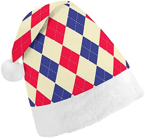 Blue Red Argyle Pattern Hat Christmas Hat Soft Pray Cap Beanie Funny para Festa Festiva do Ano Novo de Natal